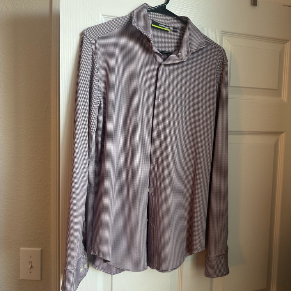 Murano Maroon and White Casual Button Down Shirt Slim Fit Performance Line